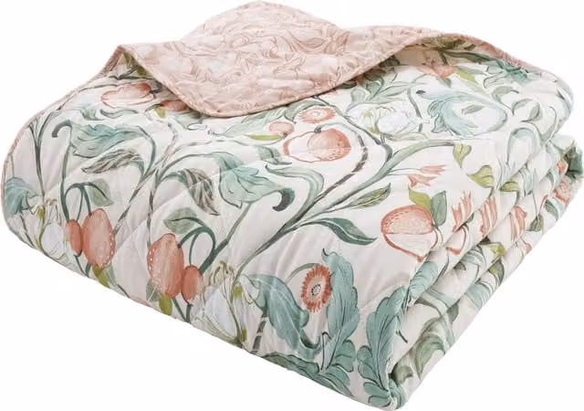 Catherine Lansfield Clarence Floral Bedspread in Natural Green and Pink, W: 220 cm x D: 230 cm