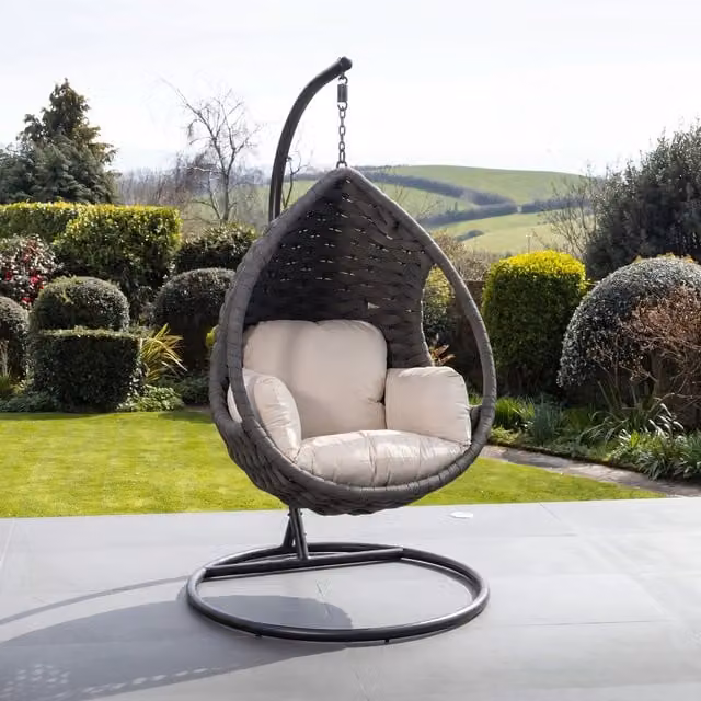 Artemis Home Hadley Modern Woven Polyrattan Hanging Egg Chair with Cushions in Dark Grey