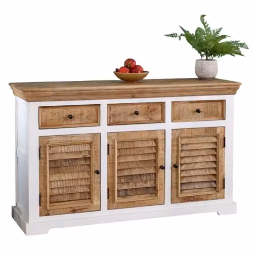 Adorable Lifestyle Alfie Mango Wood Sideboard in Brown and White, W: 140 cm, D: 45 cm, H: 85 cm – 1