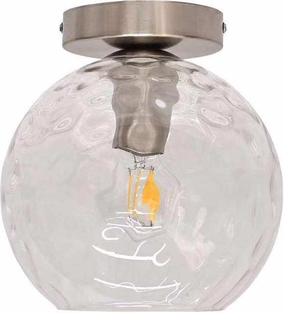 First Choice Lighting Barnum Ceiling Light Fitting with Transparent Glass Sphere and Silver Metal Finish – 1