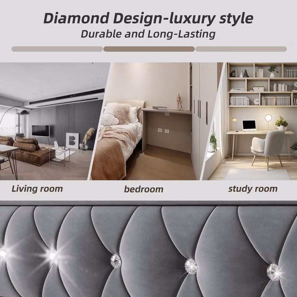 Rolipo Grey Velvet Single Daybed with USB Charging Station and Trundle, W/D/H: 200 x 90 x 76 cm – 5