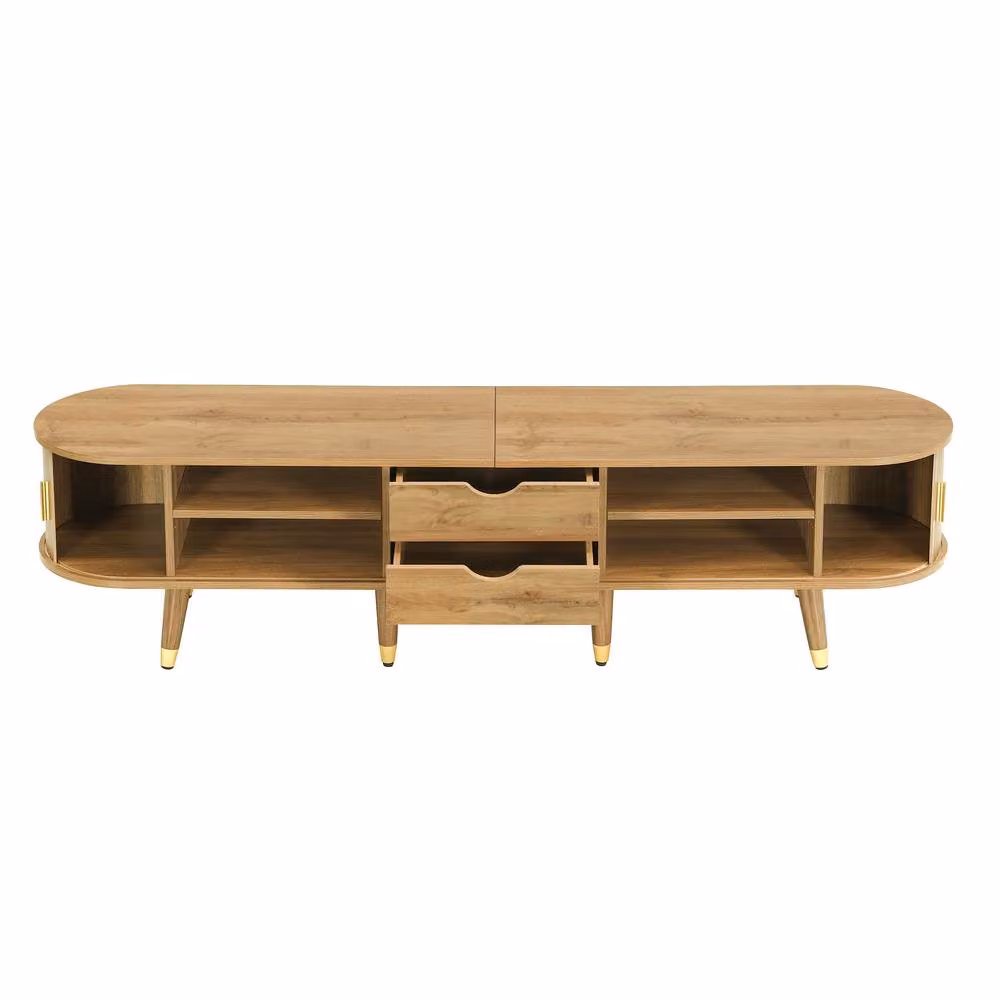 Matteo Rustic Farmhouse TV Cabinet in Light Oak with Gold Detail and Sliding Doors – 4