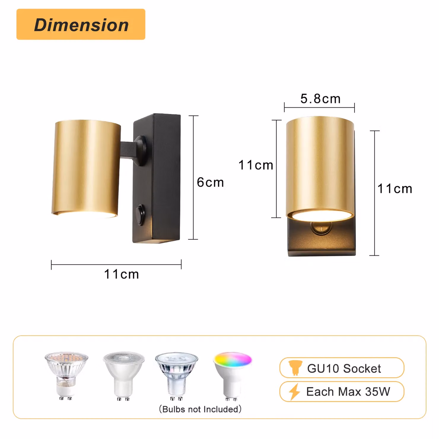 Harper Living Adjustable GU10 Wall Spotlight in Black and Gold/Brass Metal – 5