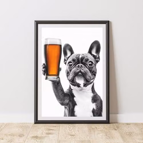 60 Second Makeover Funny Boston Terrier Drinking Beer Paper Poster, A4