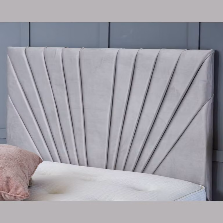 BSSPOKE Maria Ottoman Divan Bed in Cream Plush Velvet with 54 inch Headboard, Small Double, W/D/H: 120 x 200 cm