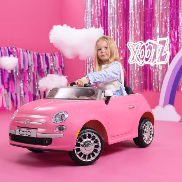 Xootz Fiat 500 Electric Ride-On Car with Light and Sound Effects, Pink