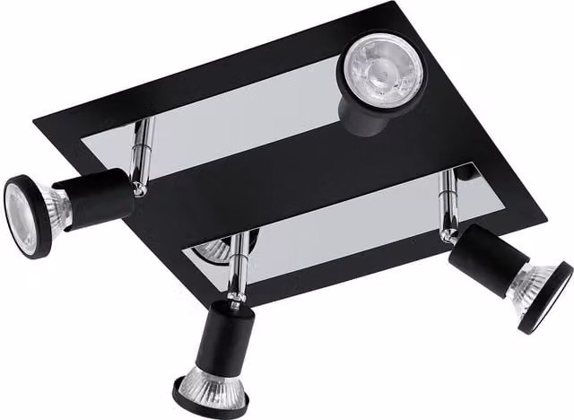 Loops 4-Spot Wall and Ceiling Light in Black and Chrome with GU10 LED Bulbs