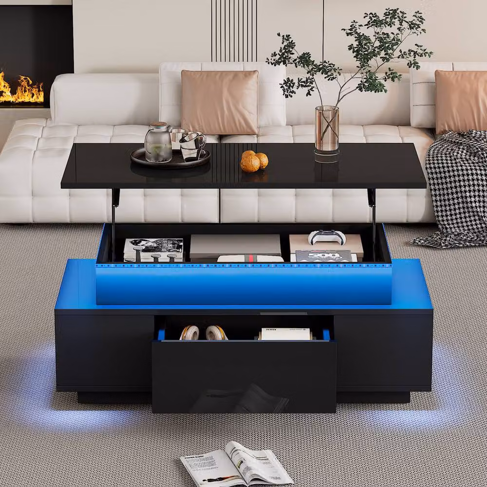 Rolipo Black High Gloss Lift Top Coffee Table with Storage and Lift Mechanism – 6