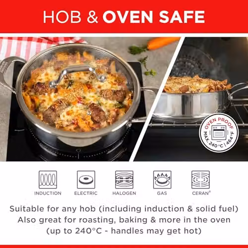Kuhn Rikon Allround Non-Stick Stainless Steel Serving Pan, Silver, Diameter: 24 cm, Volume: 3 l – 8