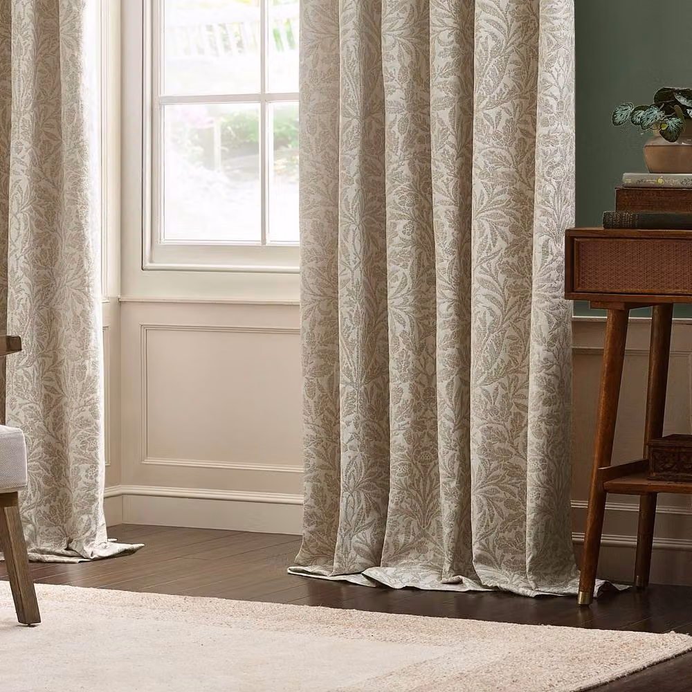 Morris & Co Acorn Tonal Matt Jacquard Pencil Pleat Curtains in Ivory, Width: 117 cm, Drop: 137 cm – 4