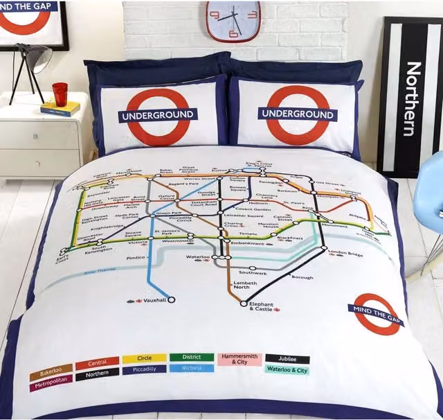 Rapport London Underground Stations Graphic Duvet Cover Set, White, 180 x 200 cm