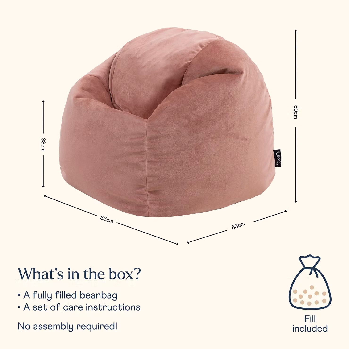 icon Kids Kingston Velvet Bean Bag Chair for Children in Dusk Pink – 5