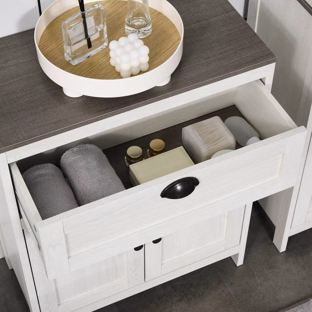 Wyld Haus Sunoli Antique White and Grey Bathroom Cabinet with Double Doors, Internal Drawers and Shelves – 4