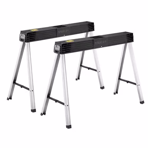 Stanley Folding Metal Sawhorse Pair in Black and Aluminium