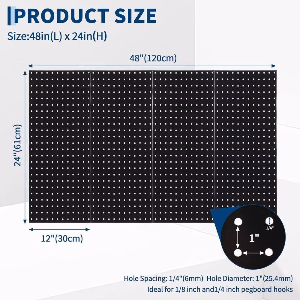 London Boutique 4-Piece Modular Metal Wall Mounted Pegboard Tool Organiser, Black, W/D/H: 60 x 60 x 60 cm – 2