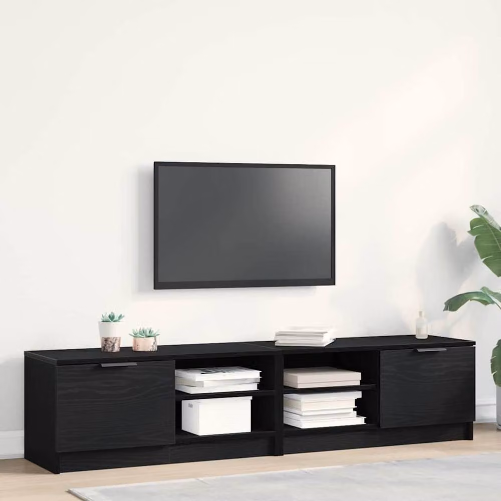 Berkfield Home Modern Black Oak TV Cabinet with Sliding Doors and Internal Shelves, W/D/H: 80 x 35 x 36.5 cm – 1