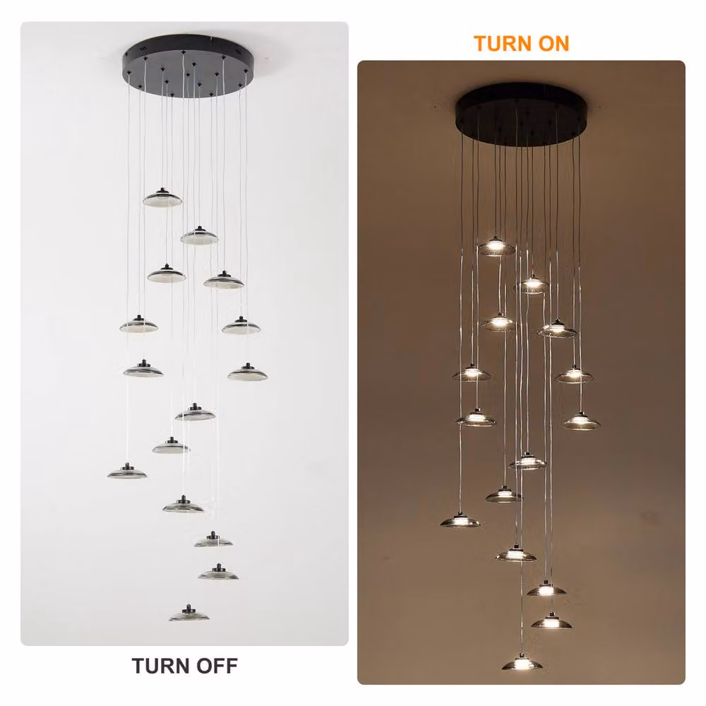 Garwarm 15 Light LED Dimmable Pendant Chandelier in Grey with Remote Control and Height Adjustment – 4