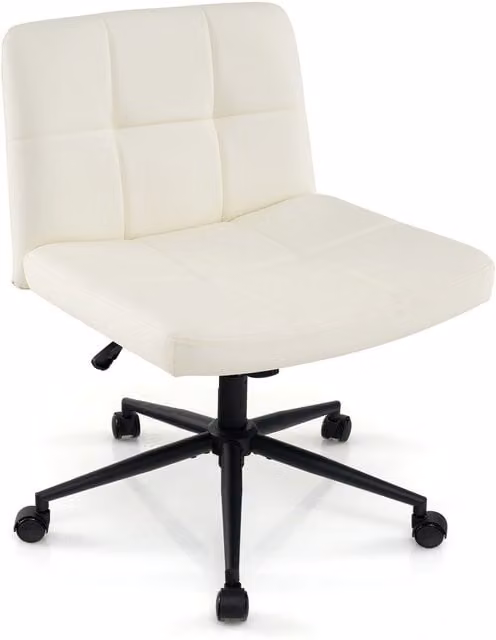 Costway Criss Cross Office Chair in Beige PU Leather with Swivel and Castors – 1