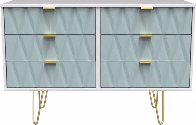 Ready Assembled 2 U Dallas 6 Drawer Wide Chest in Duck Egg Blue and Gold