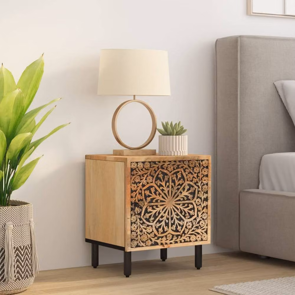 Berkfield Home Mango Wood Bedside Cabinet in Brown, W/D/H: 40 x 33 x 46 cm – 3