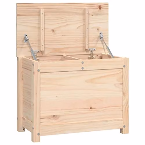 vidaXL Natural Pine Wood Storage Box with Hydraulic Gas Lift Lid W/D/H: 60 x 32 x 45.5 cm