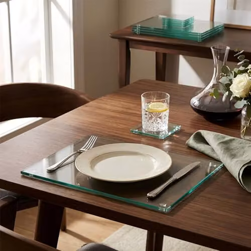 Harbour Housewares 12pc Glass Placemats and Coasters Set in Transparent, W: 30 cm, D: 20 cm – 6