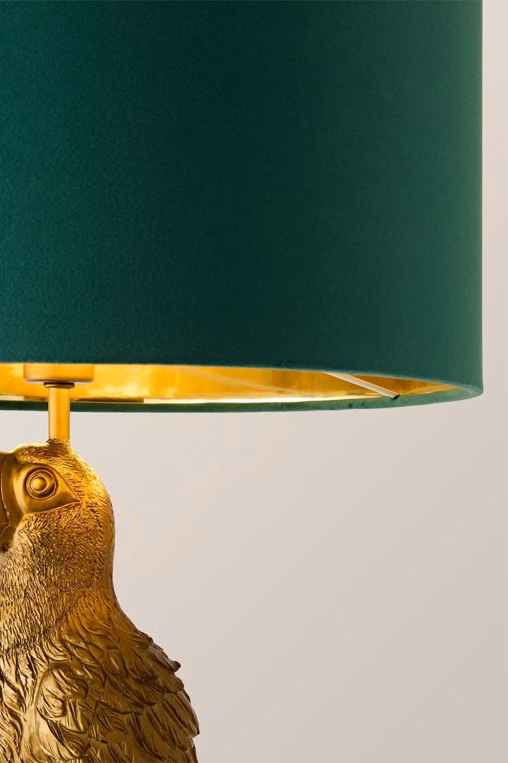 ValueLights Tuki Toucan Table Lamp with Green Velvet Drum Shade and Brushed Bronze Base – 3
