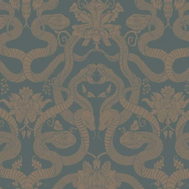 House of Hackney Anaconda Traditional Art Nouveau Floral and Botanical Wallpaper in Green and Bronze