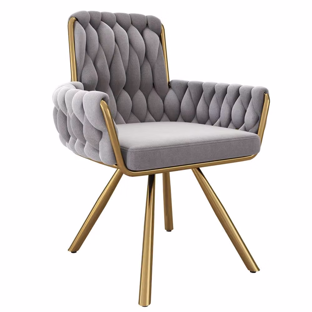 ModernLuxe Grey Velvet Swivel Armchair Set with Metal Legs, 2 Pack – 2
