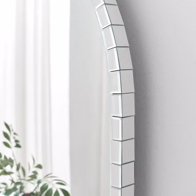 FurnitureboxUK Disco Large Glam Overmantel Arch Wall Mirror in Silver, H 101 cm x W 81 cm x D 1 cm
