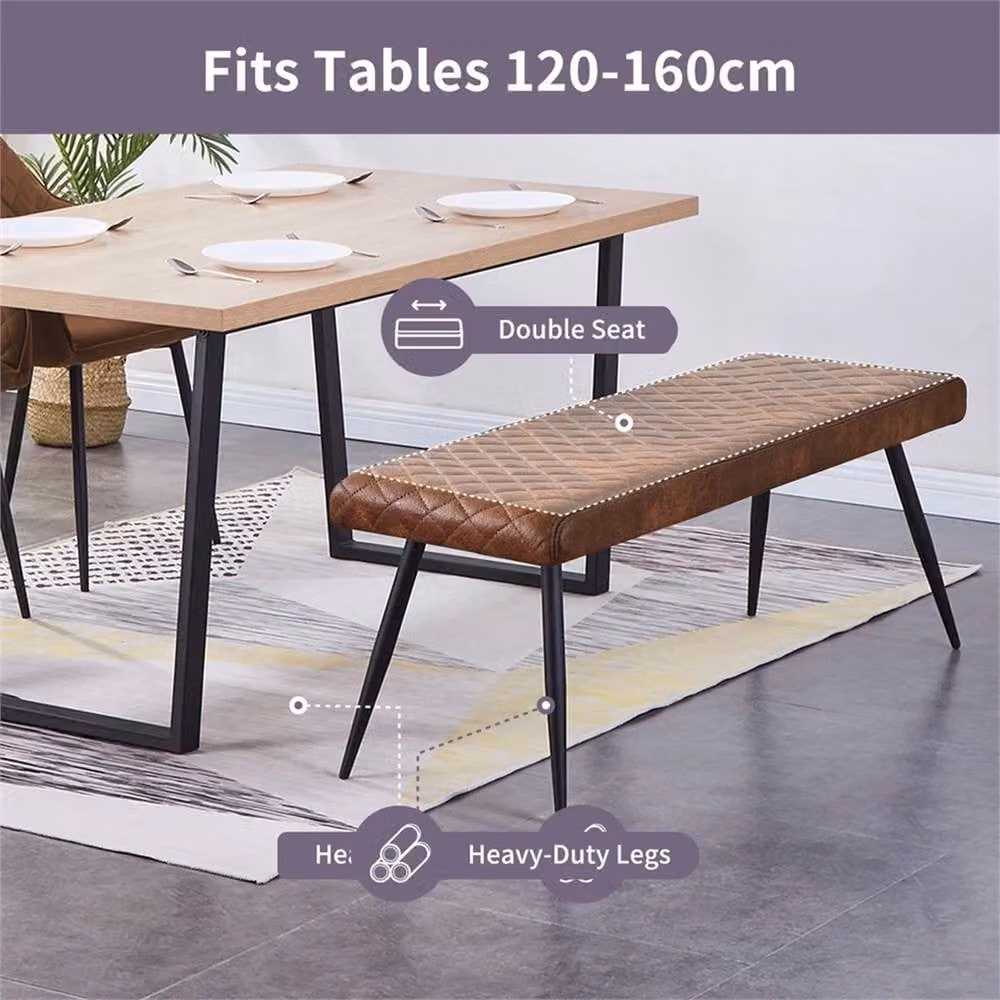PAWNORA Brown Velvet and Synthetic Leather Modern Dining Room Bench with Upholstered Metal Frame – 3