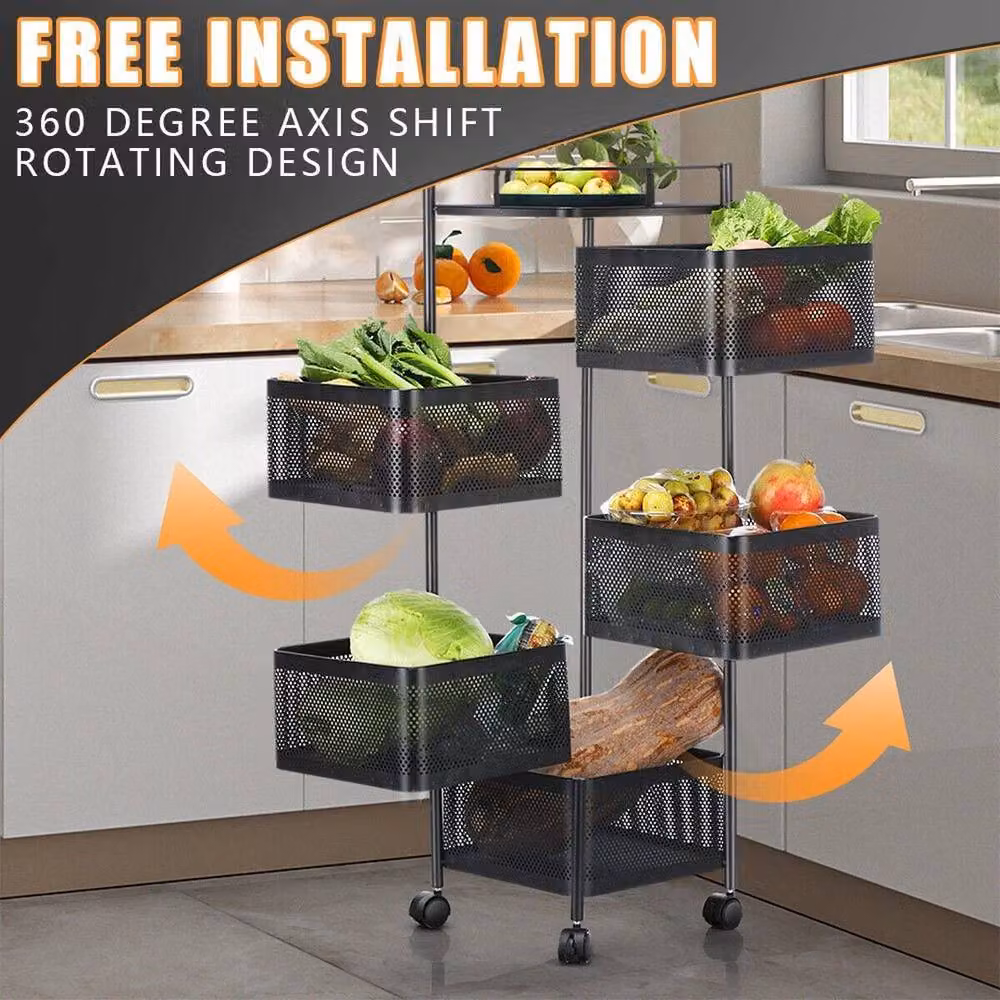 EONLION Black 6 Tier Rotating Kitchen Storage Trolley Cart – 4