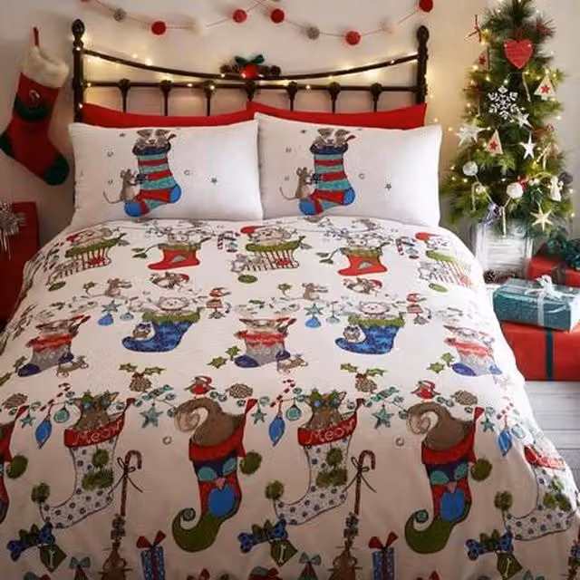 Portfolio Home Christmas Pets Graphic Duvet Cover Set, Multicolour, 90 x 190 cm