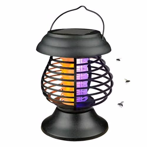 Gardenwize 2-in-1 Solar Powered Yellow Flame LED Lantern and Bug Zapper in Black