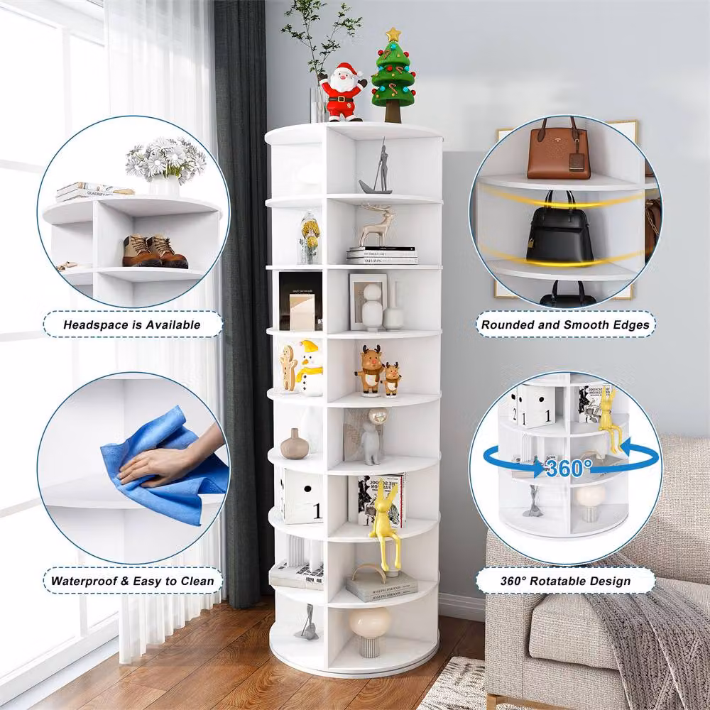 Direct Wicker White 8-Tier Freestanding 360 Degree Rotating Shoe Rack for Hallways – 3