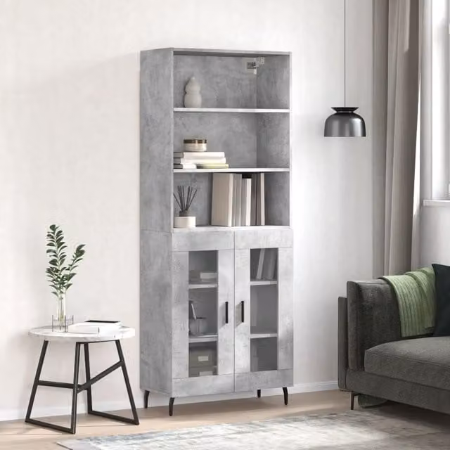 Berkfield Home Highboard in Concrete Grey with Glass Doors, W/D/H: 69.5 x 34 x 180 cm – 1
