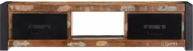 Berkfield Home Industrial TV Cabinet in Brown and Black Reclaimed Solid Wood and Metal, W/D/H: 100 x 30 x 25 cm