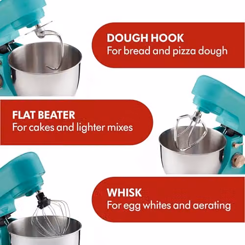 Cooks Professional Stand Mixer 1000W with 8 Speeds, Pulse Function and 4.5L Stainless Steel Mixing Bowl in Petrol – 8