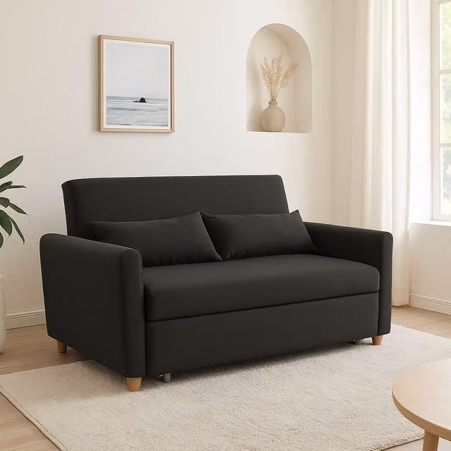 Bravich LTD Dahlia 2-Seater Pull Out Sofa Bed in Black Fabric with Mattress