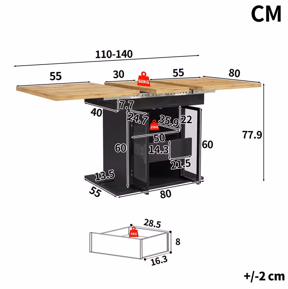STILVORA Extendable Rectangular Dining Table with Storage and LED Lighting in Black – 3
