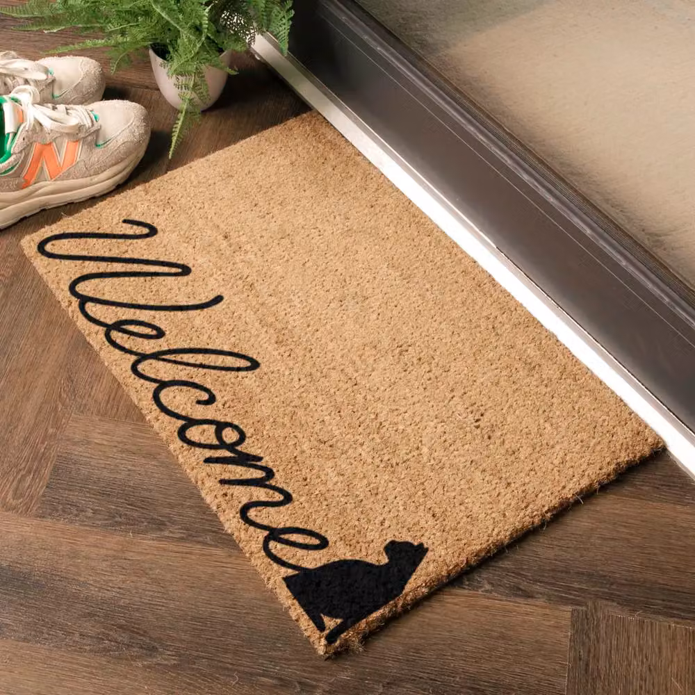Artsy Mats Welcome Scribble Text Cat Doormat in Black and Brown, W: 60 cm, D: 40 cm – 3