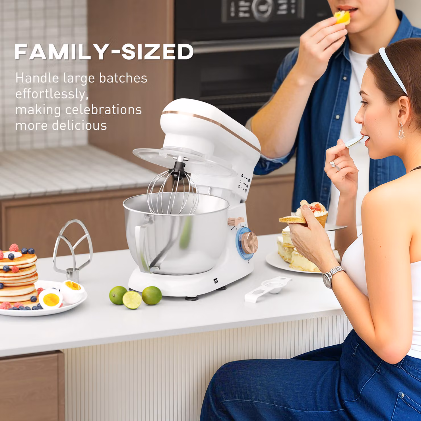 HOMCOM 1300W Kitchen Stand Mixer with Accessories in White – 5