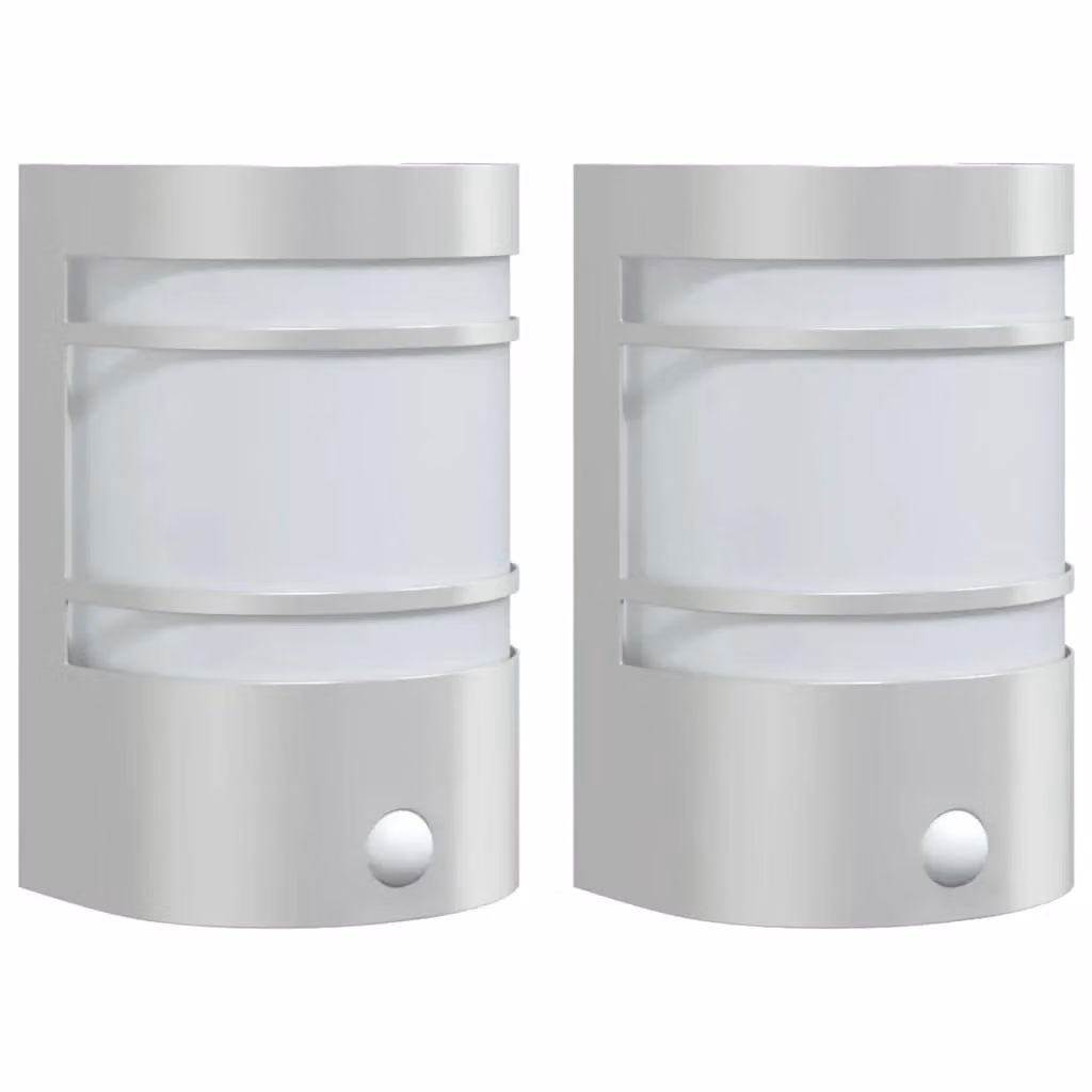 Berkfield Home Set of 2 Silver Stainless Steel Outdoor Wall Lights with Motion Sensor – 2