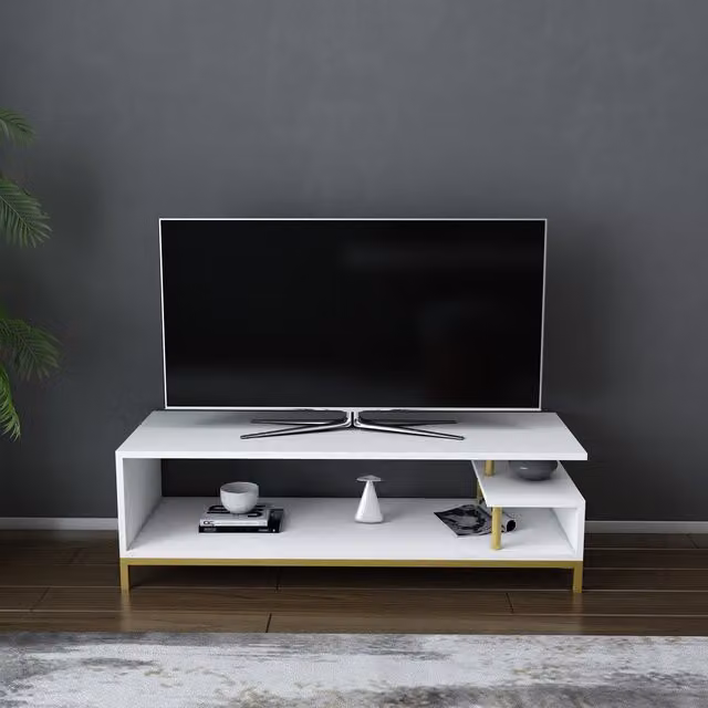 Decorotika Reilly Modern TV Unit in White and Gold