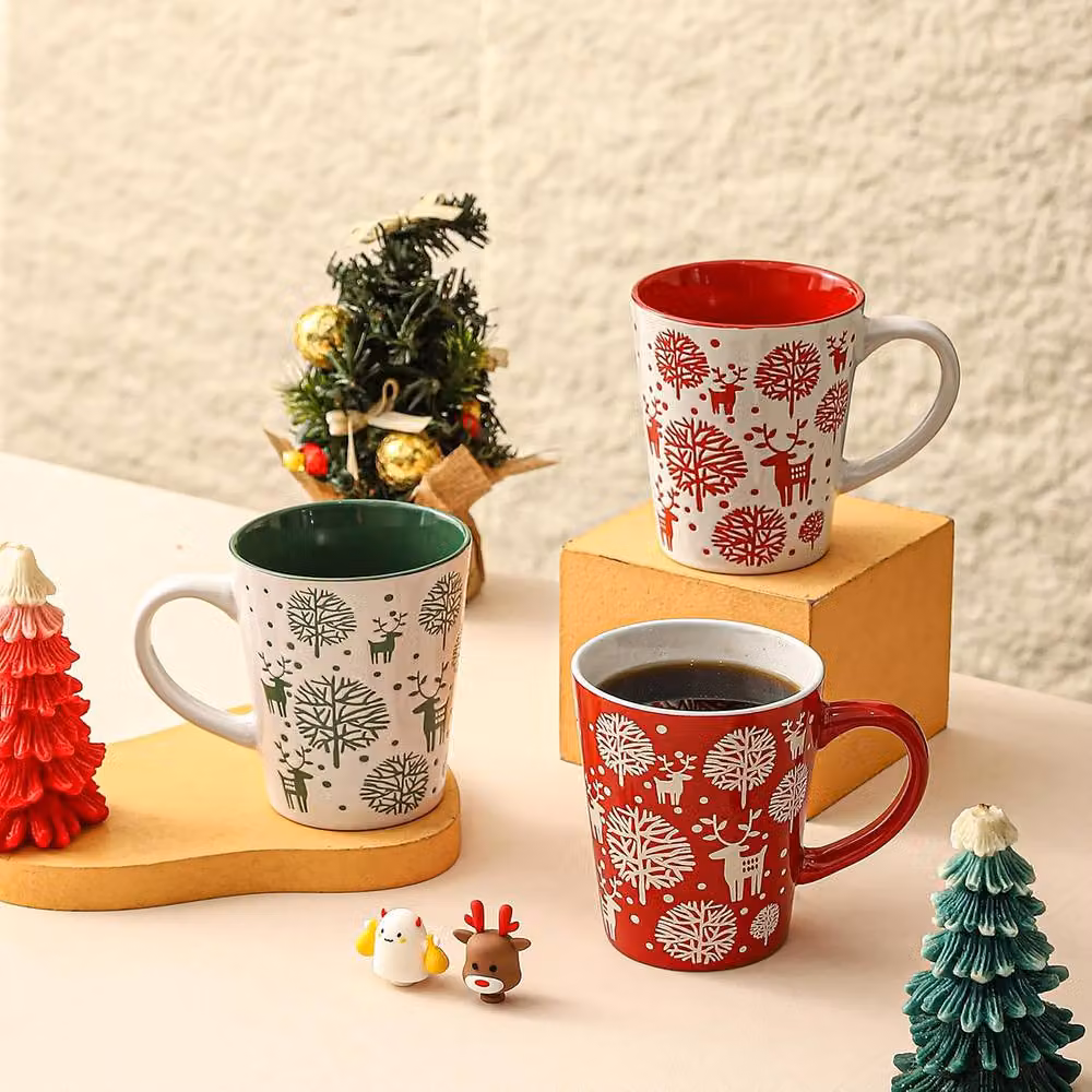 Simpa 6-Piece Christmas Reindeer Stoneware Mug Set, Multicolour, 350ml per mug – 6