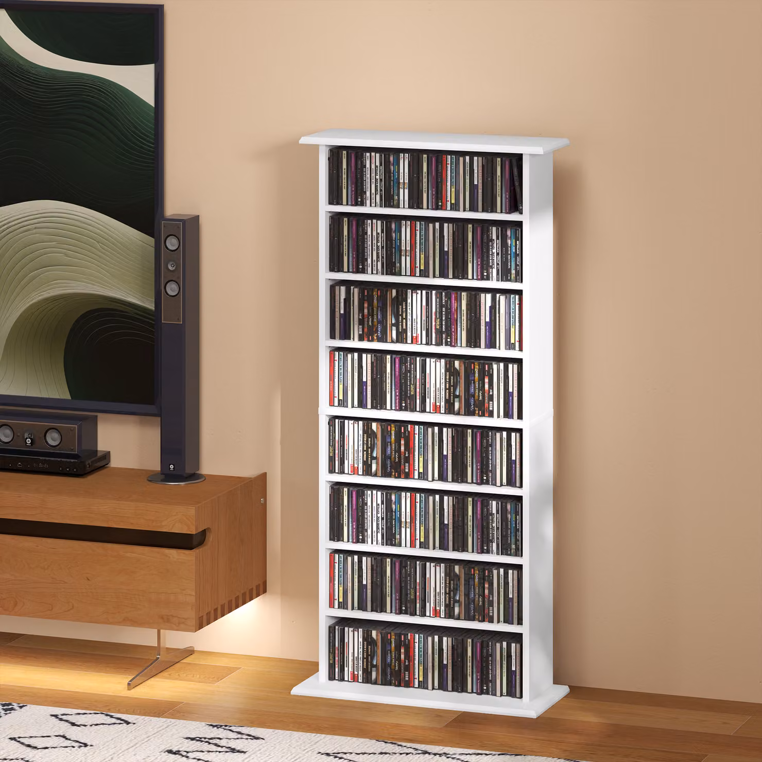 HOMCOM White Modern Media Storage Unit with Adjustable Shelves for 360 CDs, 185 DVDs and 185 Blu-rays – 6