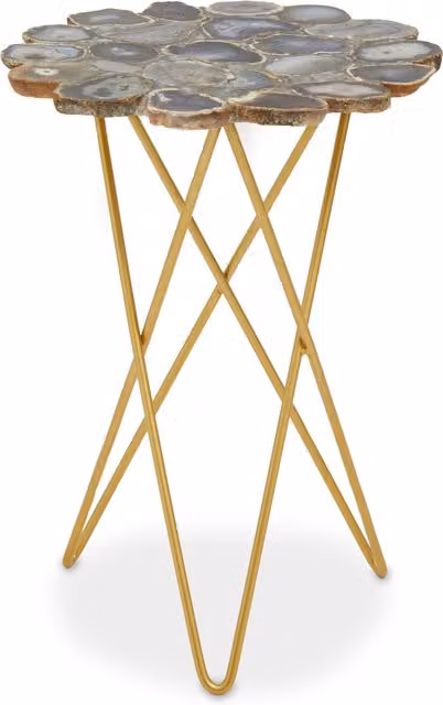 Orsina Side Table with Natural Stone Agate Top and Gold Metal Legs, W/D/H: 41 x 41 x 56 cm – 1
