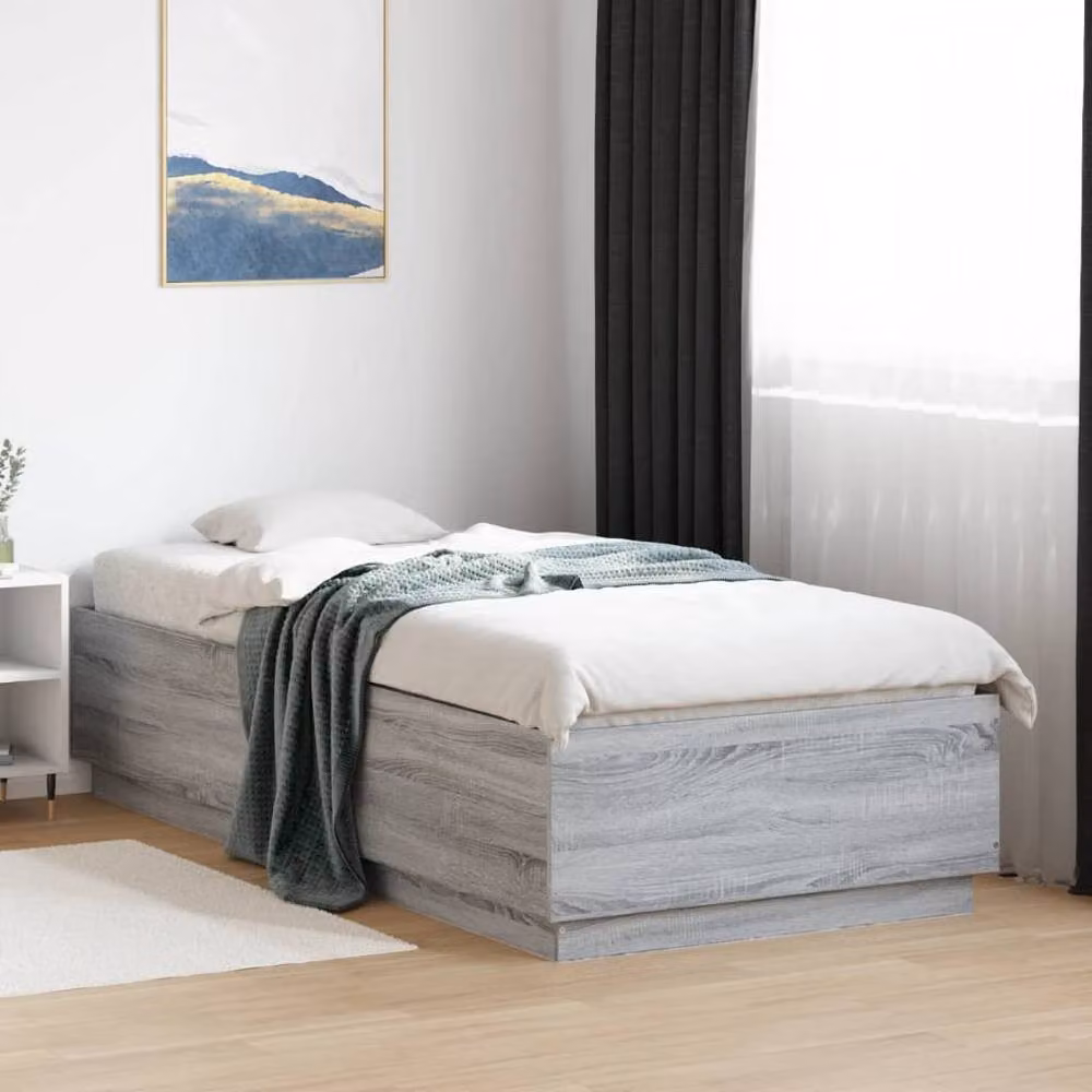 Berkfield Home Modern Bed Frame in Grey Sonoma with LED Under-Bed Lighting and USB Charging Port, W/D/H: 100 x 200 cm – 2