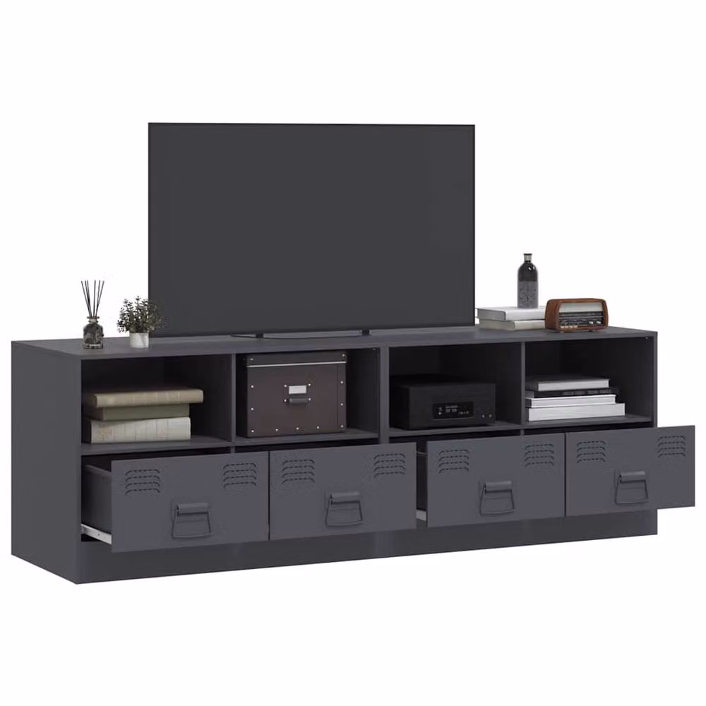 Berkfield Home Set of 2 Industrial Steel TV Cabinets in Anthracite Grey, W/D/H: 67 x 39 x 44 cm – 4