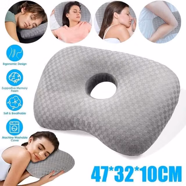 NESTLUNE Soft Cot Pillow with Ear Hole for Babies in Grey